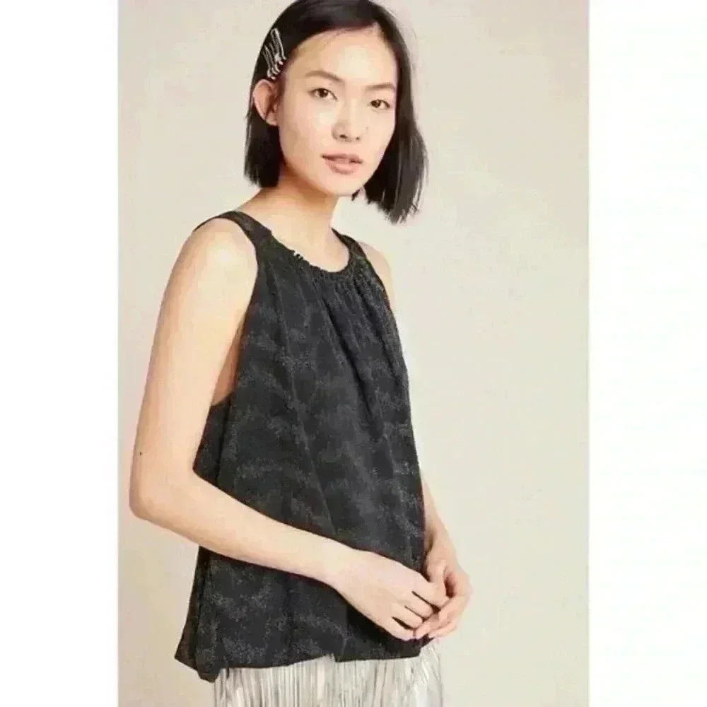 Anthropologie Shimmer‎ Black Silver Bubble Tank Blouse Carly Top S